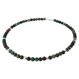 Collier Chrysocolle 6mm Argent Ce collier est composé boules 6mm Chrysocolle, 6 perles facettées Argent 4mm diamètre d un ...