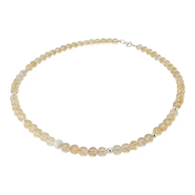 Collier Citrine 6mm Argent Ce collier est composé boules 6mm Citrine, 6 perles facettées Argent 4mm diamètre d un perle ma...