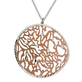 Collier argent rhodié motif rond rosé ajouré Diamètre rond : 39 mm Longueur ajustable 43 à 46 cm