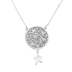 Collier argent rhodié des motifs étoiles dans un rond breloque étoile Diamètre rond : 20 mm Dimension breloque : 8x8 mm Lo...