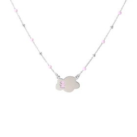 Collier enfant argent rhodié composé d une petite fille émail rose dessinée sur un nuage 9x13mm Chaîne maille forçat : 0,9...