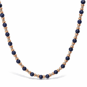 Collier Homme Acier Lapis Lazuli Collier composé maillons roses gris boules lapis lazuli 5mm Largeur : 5mm Longueur ajusta...
