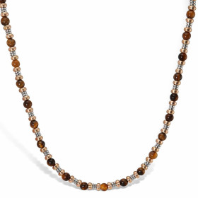 Collier Homme Acier Oeil tigre Collier composé maillons roses gris boules œil tigre 4mm Largeur : 4mm Longueur ajustable 5...