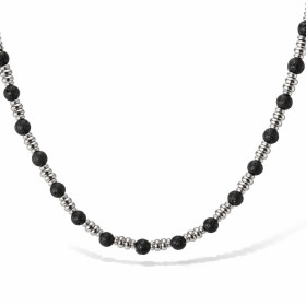 Collier Homme Acier Pierre Lave Collier composé maillons gris boules pierre lave 5mm Largeur : 5mm Longueur ajustable 50 à...
