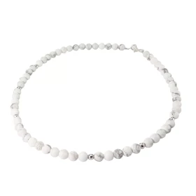 Collier Howlite 6mm Argent Ce collier est composé boules 6mm Howlite, 6 perles facettées Argent 4mm diamètre d un perle ma...