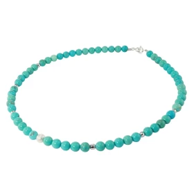 Collier Howlite Bleue 6mm Argent Ce collier est composé boules 6mm Howlite Bleue, 6 perles facettées Argent 4mm diamètre d...