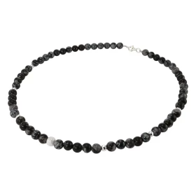 Collier Obsidienne 6mm Argent Ce collier est composé boules 6mm Obsidienne, 6 perles facettées Argent 4mm diamètre d un pe...