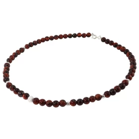 Collier Oeil Taureau 6mm Argent Ce collier est composé boules 6mm Oeil Taureau, 6 perles facettées Argent 4mm diamètre d u...