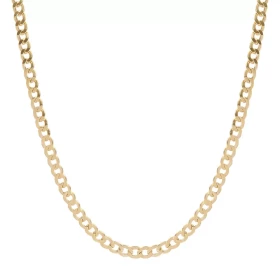 Chaîne or jaune 375 maille gourmette Largeur : 4mm Système d attache : mousqueton Longueur : 60cm