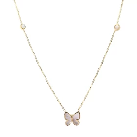 Collier or jaune 375 composé 2 perles nacre un papillon nacre 11x11mm Chaîne maille forçat : 1mm Système d attache : mousq...