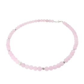 Collier Quartz Rose 6mm Argent Ce collier est composé boules 6mm Quartz Rose, 6 perles facettées Argent 4mm diamètre d un ...