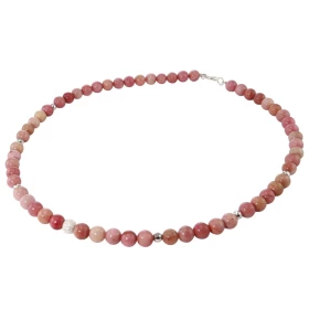 Collier Rhodonite 6mm Argent Ce collier est composé boules 6mm Rhodonite, 6 perles facettées Argent 4mm diamètre d un perl...