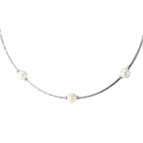 Collier rigide argent rhodié composé 3 perles d eau douce 9mm diamètre Chaîne rigide ciselée 2mm large Longueur : 44cm Sys...