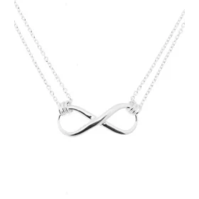 Collier Signe Infini Argent 925 Rhodié Longueur du collier : 42cm Dimensions du signe infini : 26x10mm Chaine forçat double 