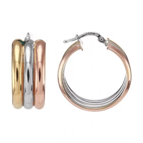 Créoles argent rhodié, argent doré argent rosé composées 3 anneaux accolés 25mm diamètre Section demi jonc 3,3mm large Lar...
