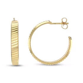 Créoles argent doré 4mm large rainurée Longueur : 24mm Système d attache : poussette belge