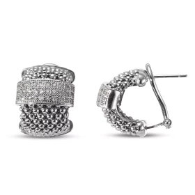 Créoles argent rhodié maille fantaisie 13mm large une barrette sertie d oxydes zirconium Longueur : 16mm Système d attache...