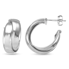 Créoles argent rhodié composées 2 anneaux entrelacés 5mm large chacun Longueur : 20mm Système d attache : poussette belge