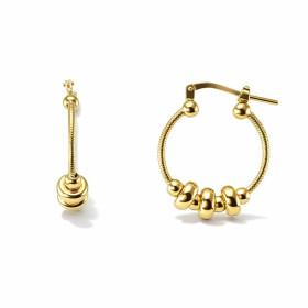 Créoles argent 925 doré composées d un anneau strié section ronde 1mm large 7 perles dorées Système d attache : tige sur u...