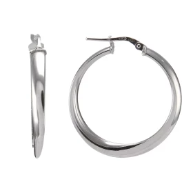 Créoles argent rhodié forme cercle 30mm diamètre qui se torsade légèrement Section ovale 4mm large Système d attache : tig...