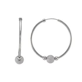 Créoles argent rhodié forme cercle 30mm diamètre une perle diamantée 6mm large entourée 2 perles d argent 3mm large Sectio...