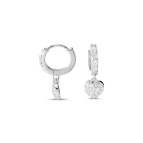 Créoles argent rhodié sertie d oxydes zirconium sur le devant ainsi que sur breloque forme coeur 6x6mm Largeur : 2,3mm Sys...