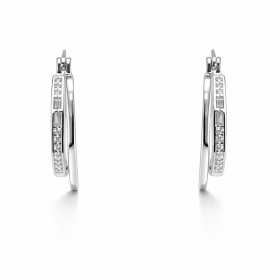 Créoles argent 925 rhodié composées 2 anneaux forme hexagonale dont un serti d oxydes zirconium Système d attache : tige s...