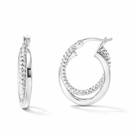 Créoles argent 925 rhodié forme ovale composées d un anneau texturé section ronde un anneau section carrée Système d attac...