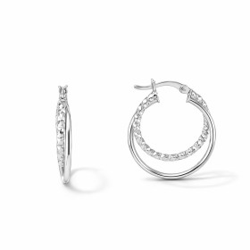 Créoles argent 925 rhodié composées d un anneau lisse section ronde 1,5mm un anneau texturé 1,8mm Système d attache : tige...