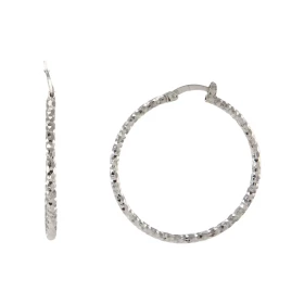  Créoles facettées argent rhodié forme ronde un diamètre 34mm Section ronde 2mm large Système d attache : tige montée sur ...