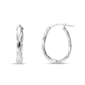 Créoles argent rhodié forme ovale torsadées une section ovale 4mm large Système d attache : charnière Dimension : 17x22mm