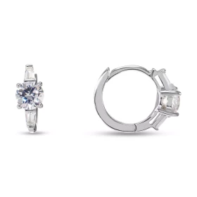 Créoles argent rhodié composées 2 oxydes bageuettesentourant un oxyde rond 5mm large Système d attache : charnière Diamètr...