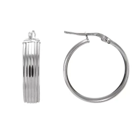 Créoles argent rhodié forme cercle rainuré 24mm diamètre Section 6mm large Système d attache : tige montée sur une charnière