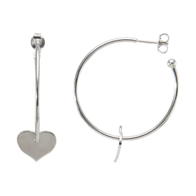 Créoles argent rhodié forme ronde un diamètre 36mm possedant un petit coeur pendant 12x15mm Section ronde 1,5mm Système d ...