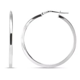 Créoles argent rhodié une section carrée 2mm large Système d attache : charnière Diamètre extérieur : 34x35mm