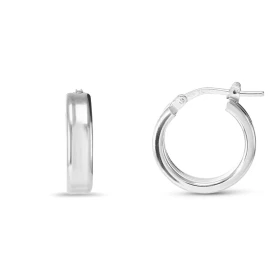 Créoles argent rhodié une section rectangulaire légèrement creusée son centre 4mm large Système d attache : charnière Diam...
