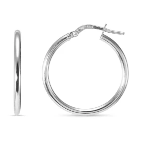 Créoles argent rhodié une section ronde 2mm Système d attache : charnière Diamètre extérieur : 25x26mm