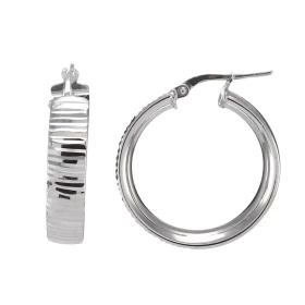 Créoles argent rhodié forme cercle 25mm diamètre strié sur partie avant lisse sur partie arrière Section ovale 6mm large S...