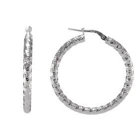 Créoles argent rhodié forme cercle torsadé texturé 32mm diamètre Section ronde 3mm large Système d attache : tige montée s...