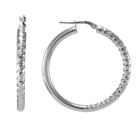 Créoles argent rhodié forme cercle 37mm diamètre partie avant texturée partie arrière lisse Section ronde 3mm large Systèm...