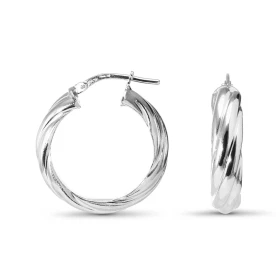 Créoles argent rhodié torsadées une section demi jonc d 4,9mm large Système d attache : charnière Diamètre extérieur : 21x...