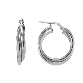 Créoles argent rhodié composées 2 anneaux entrelacés 20mm diamètre Section ronde 2,5mm large Dimension : 21x25mm Système d...