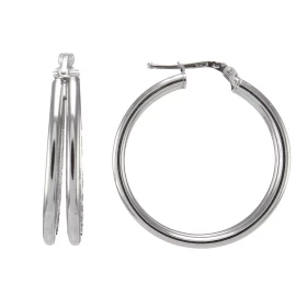 Créoles argent rhodié composées 2 anneaux 30mm diamètre Section ronde 2mm large Largeur totale : 6mm Système d attache : t...