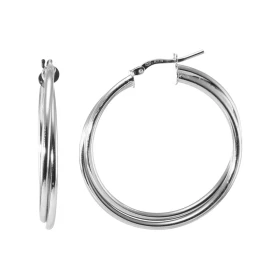Créoles Doubles Argent 925 Rhodié 4mm x 35mm Fils ronds 2mm entrelacés Système d attache : charnière Diamètre extérieur : ...