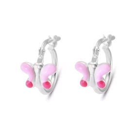 Créoles Enfant Motif Papillon Diamètre exterieur : 12mm Section ronde 1.5mm diamètre Papillon émaillé 7x9mm