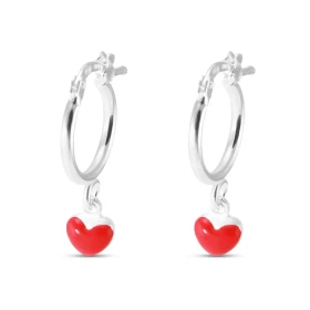 Créoles Enfant Pampille Coeur Diamètre exterieur : 12mm Section ronde 1.5mm diamètre Pampille Coeur émaillé 5x5mm