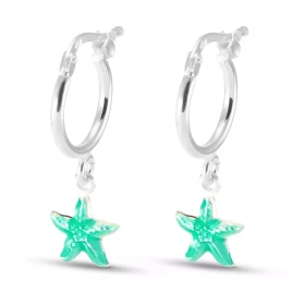 Créoles Enfant Pampille Etoile Mer Diamètre créole : 12mm Section ronde 1.5mm diamètre Pampille Etoile Mer émaillée 7x7mm