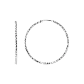 Créoles Texturées Argent 925 Rhodié 1.5mm x 35mm Fil rond texturé 1.5mm diamètre Système d attache : charnière Diamètre ex...