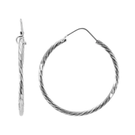 Créoles Texturées Argent 925 Rhodié 2mm x 35mm Fil rond texturé 2mm diamètre Système d attache : charnière Diamètre extéri...