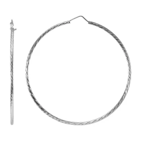 Créoles Texturées Argent 925 Rhodié 2mm x 65mm Fil rond texturé 2mm diamètre Système d attache : charnière Diamètre extéri...